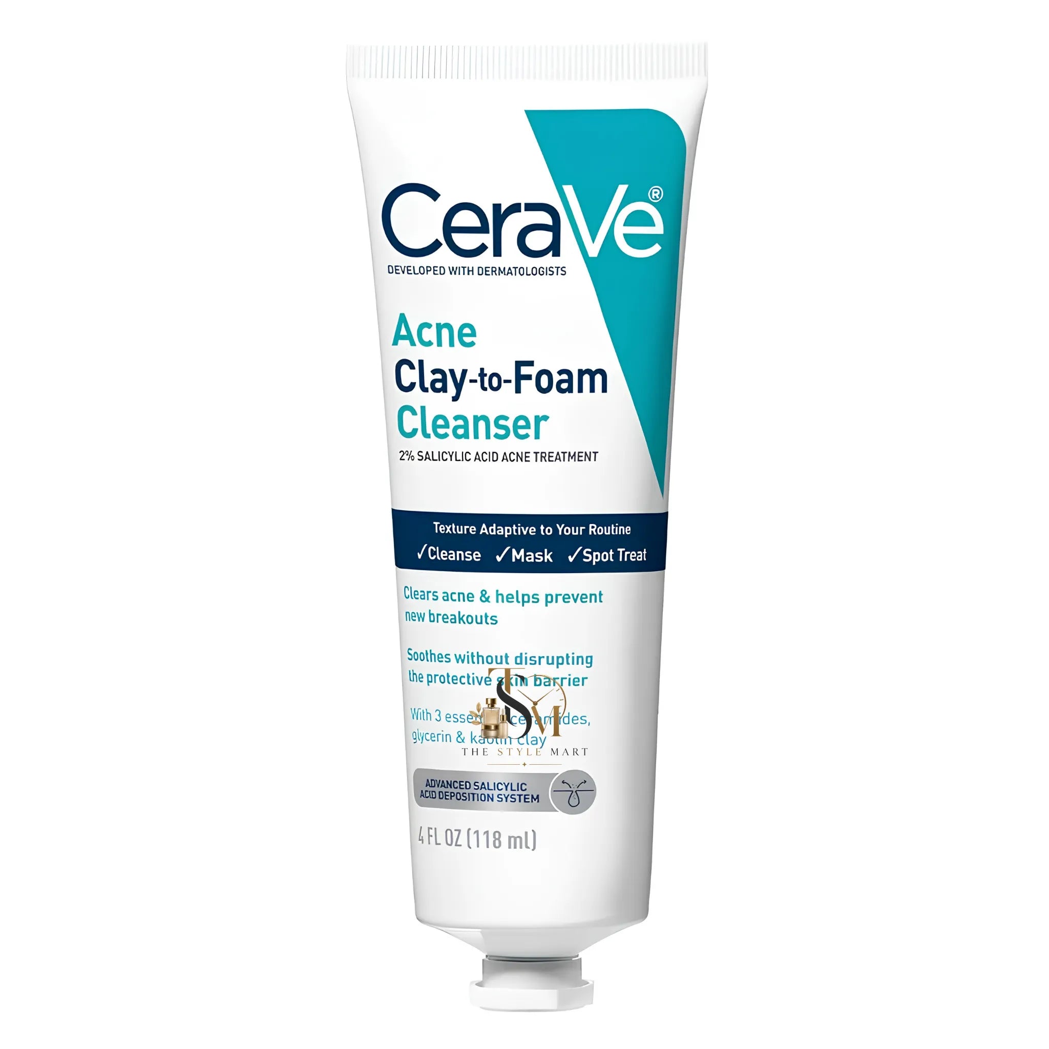 CeraVe Acne Clay to Foam Cleanser with 2% Salicylic Acid for Acne-Prone Skin 118ml