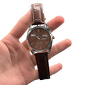 CARA Classic Brown Dial Day-Date Automatic Watch with Silver Case and Leather Strap