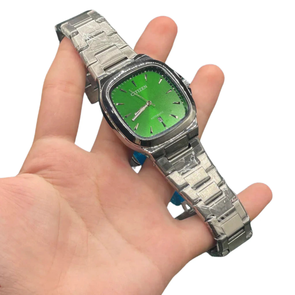 CTN All-Steel Square Emerald Green Dial Watch — Cushion Case + Oyster Bracelet Premium Edition