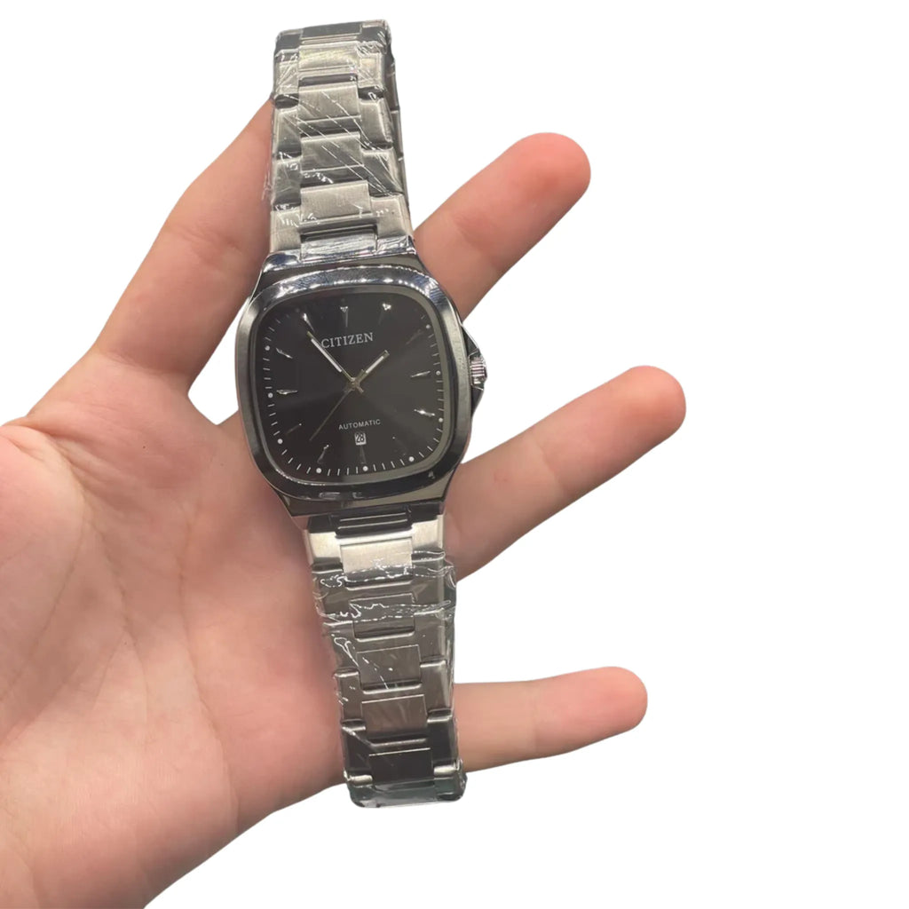 CTN The "Monochrome Square" — All-Black Dial + Steel Chain Clean Boy Watch