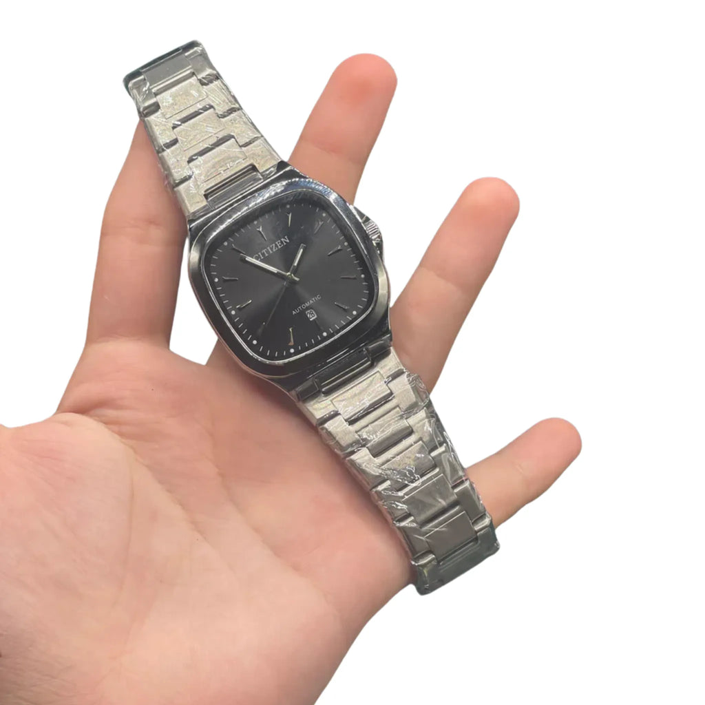 CTN The "Monochrome Square" — All-Black Dial + Steel Chain Clean Boy Watch