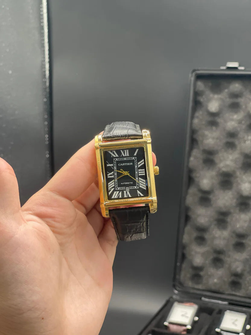 CTR Black Leather Strap With Clean Black Dial Watch