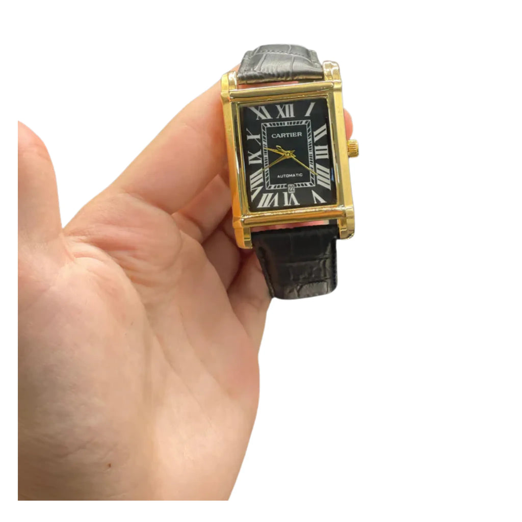 CTR Black Leather Strap With Clean Black Dial Watch