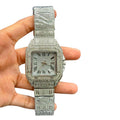 CTR Full Iced-Out Square Watch – Silver Diamond Style _ Luxury Statement Piece