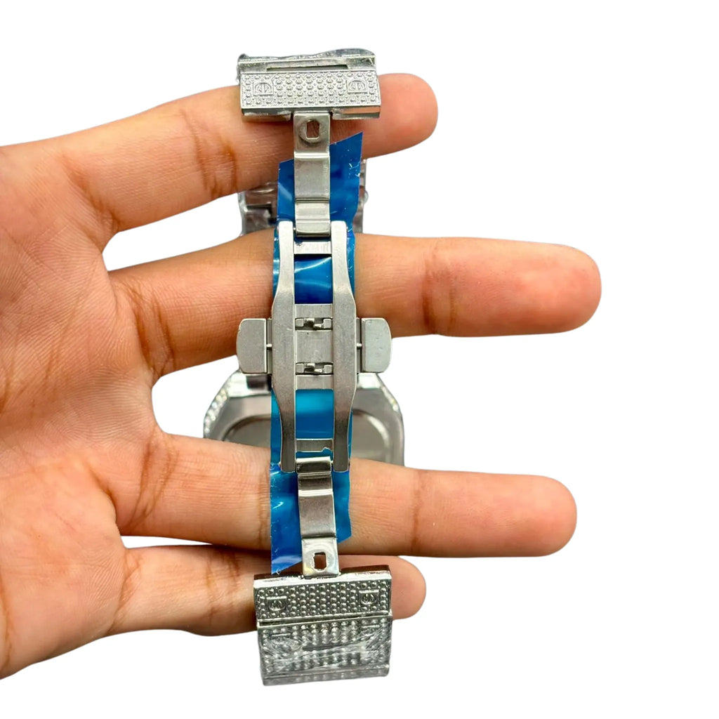 CTR Full Iced-Out Square Watch – Silver Diamond Style _ Luxury Statement Piece