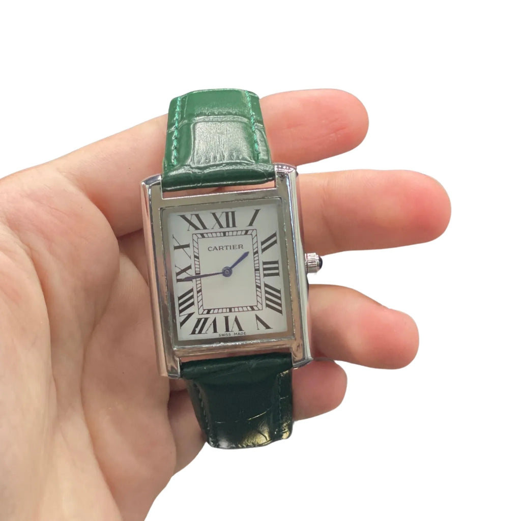 CTR Green Leather Strap With Clean White Dial Watch