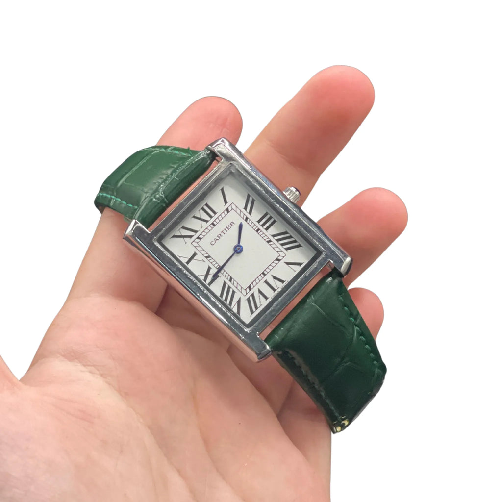 CTR Green Leather Strap With Clean White Dial Watch