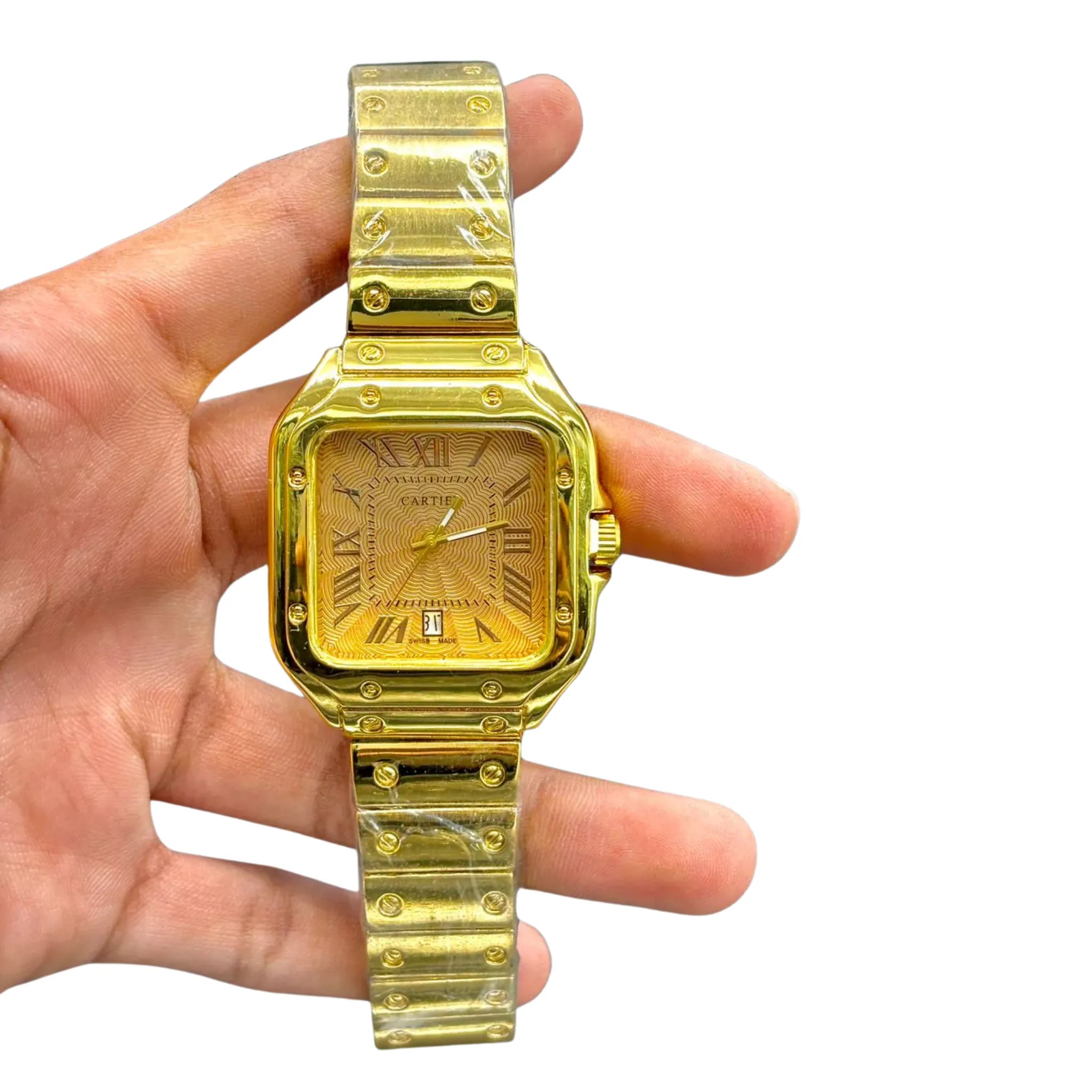 CTR Luxury Gold Square Watch – Gold Dial Roman Numbers _ Premium Metal Bracelet