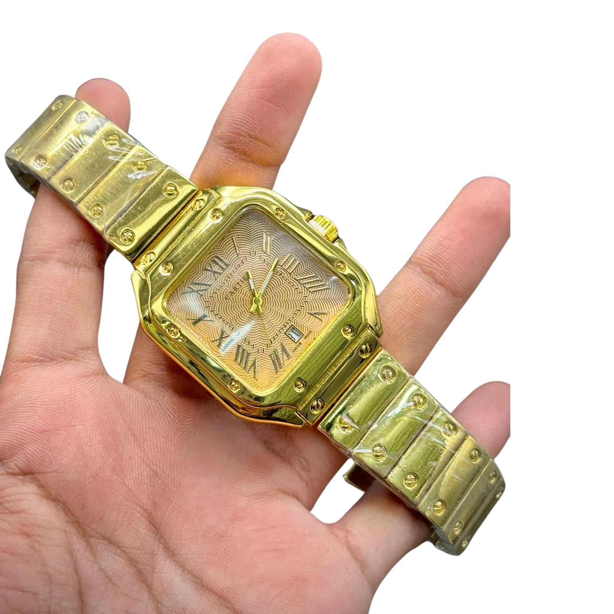 CTR Luxury Gold Square Watch – Gold Dial Roman Numbers _ Premium Metal Bracelet