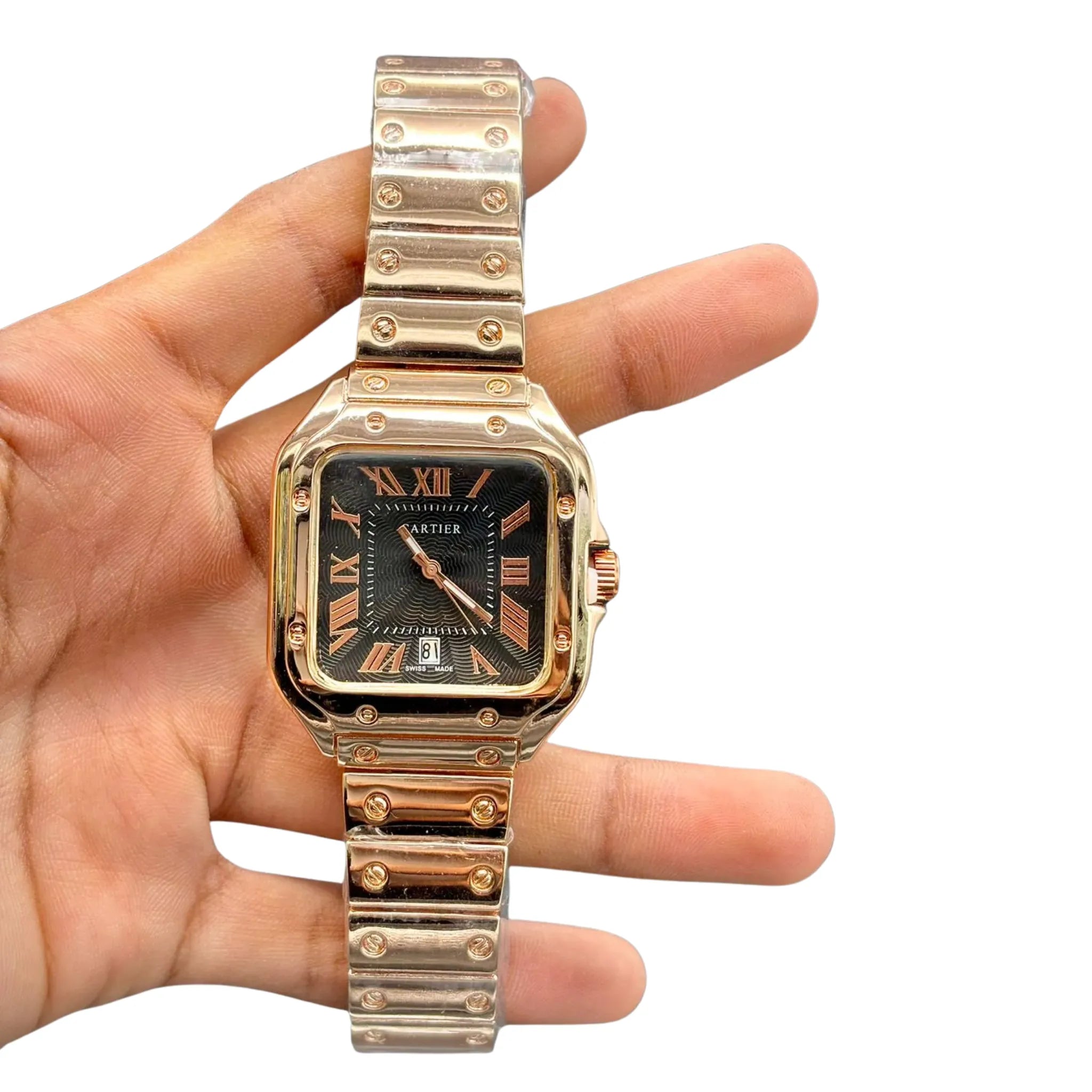 CTR Rose Gold Square Watch – Black Dial Roman Numbers _ Premium Metal Bracelet