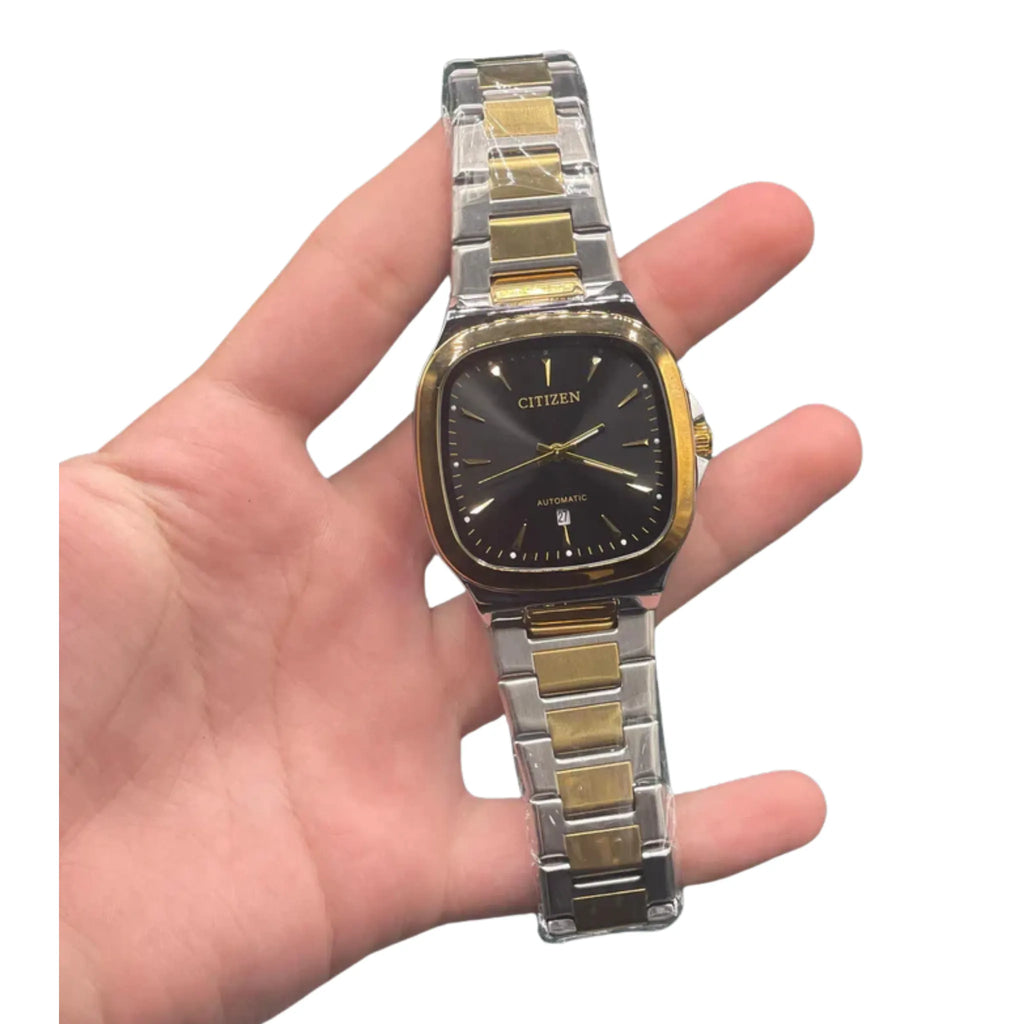 CTZ Two-Tone Square Black Dial Watch — Gold Cushion Case + Steel Bracelet Vintage Edition