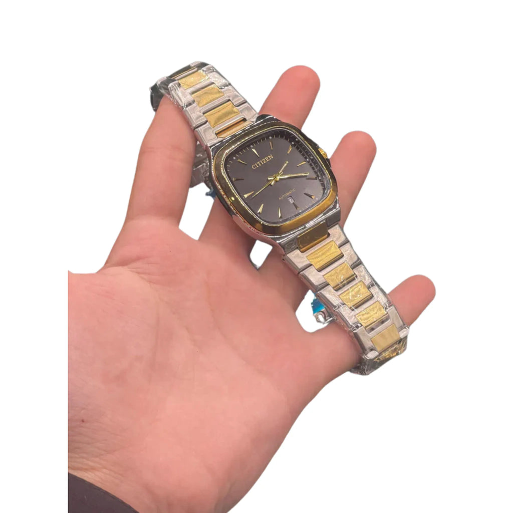 CTZ Two-Tone Square Black Dial Watch — Gold Cushion Case + Steel Bracelet Vintage Edition