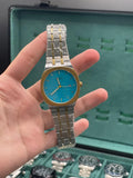GUCI Two Tone Gold Silver Turquoise Blue Dial Luxury Watch – Sport Edition
