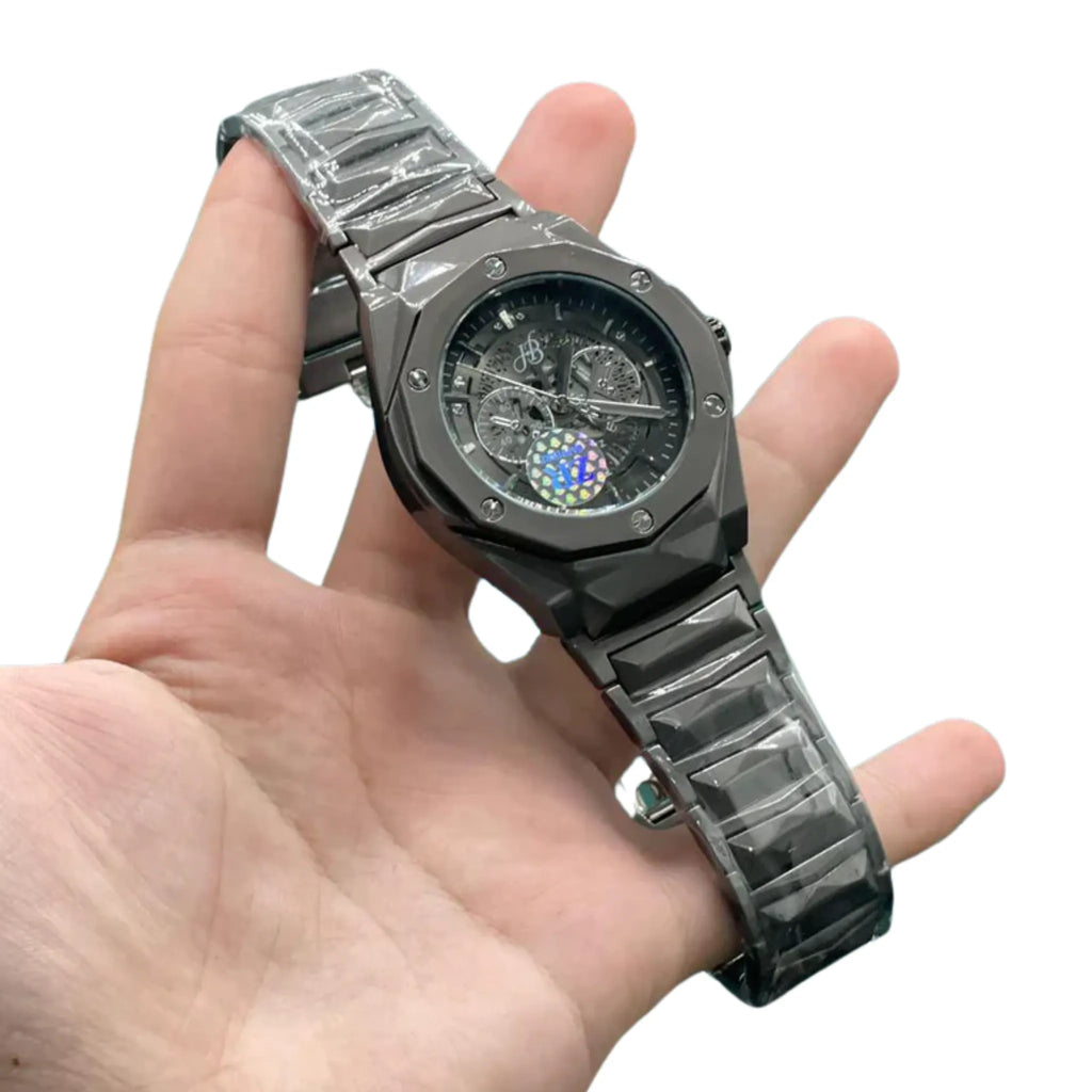 HB Black Chain Black Chronograph Dial Watch – Luxury Sport Edition