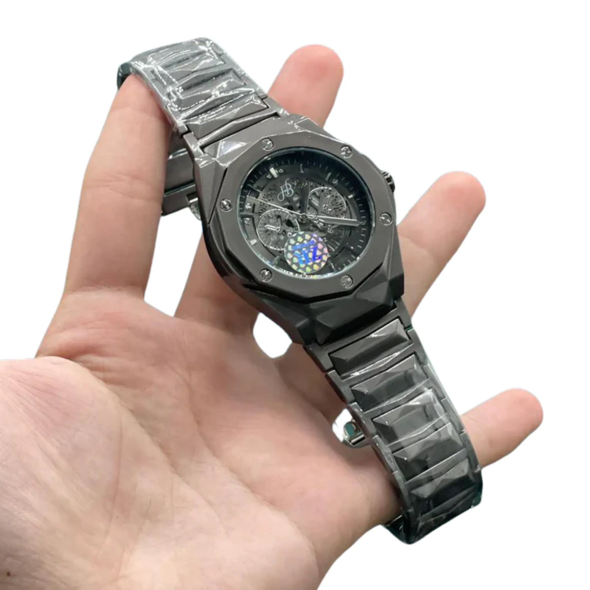 HB Black Chain Black Chronograph Dial Watch – Luxury Sport Edition