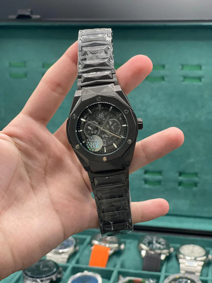 HB Black Chain Black Chronograph Dial Watch – Luxury Sport Edition