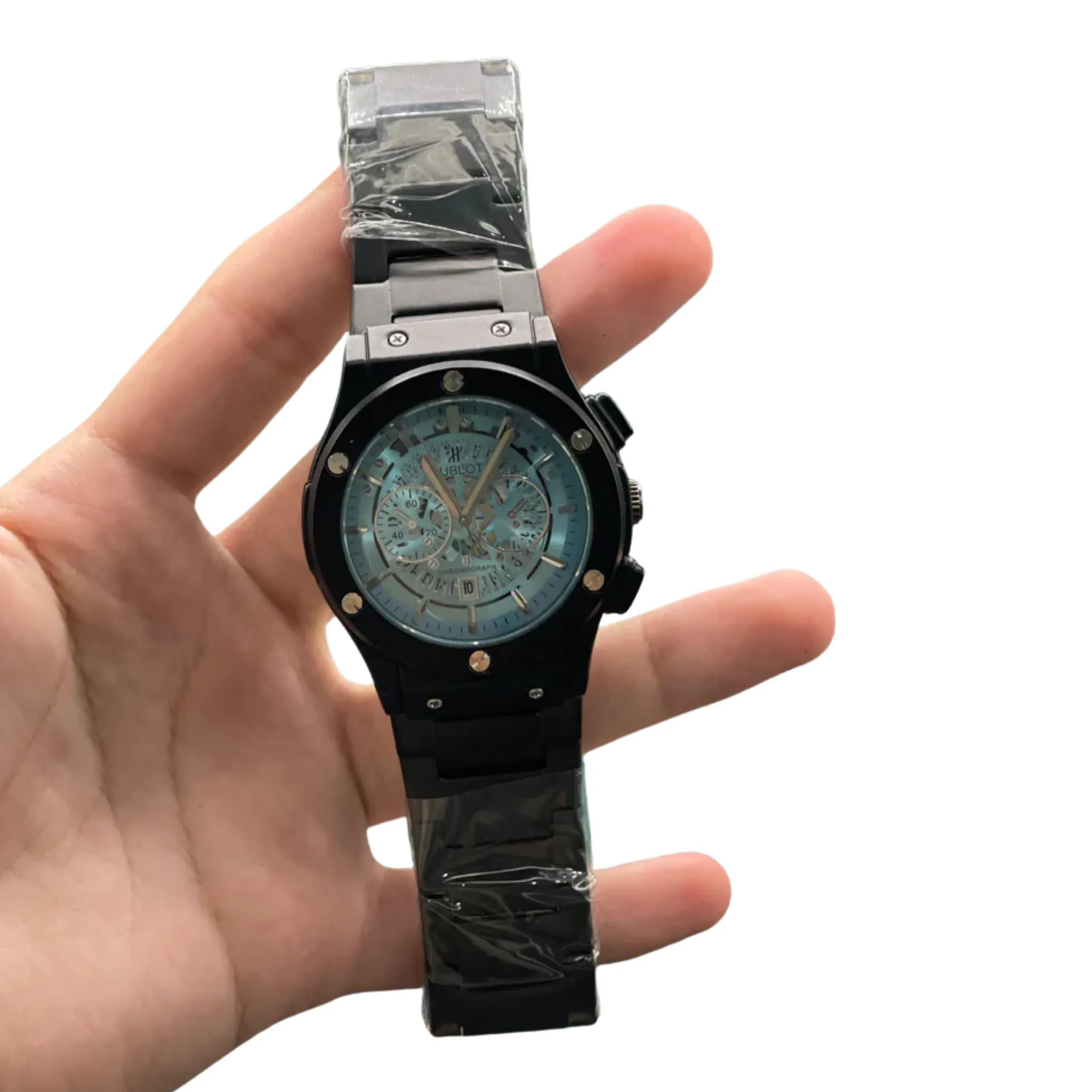 HB Black Chain Tiffany Blue Chronograph Watch – Sport Luxury Ice Blue Dial Edition