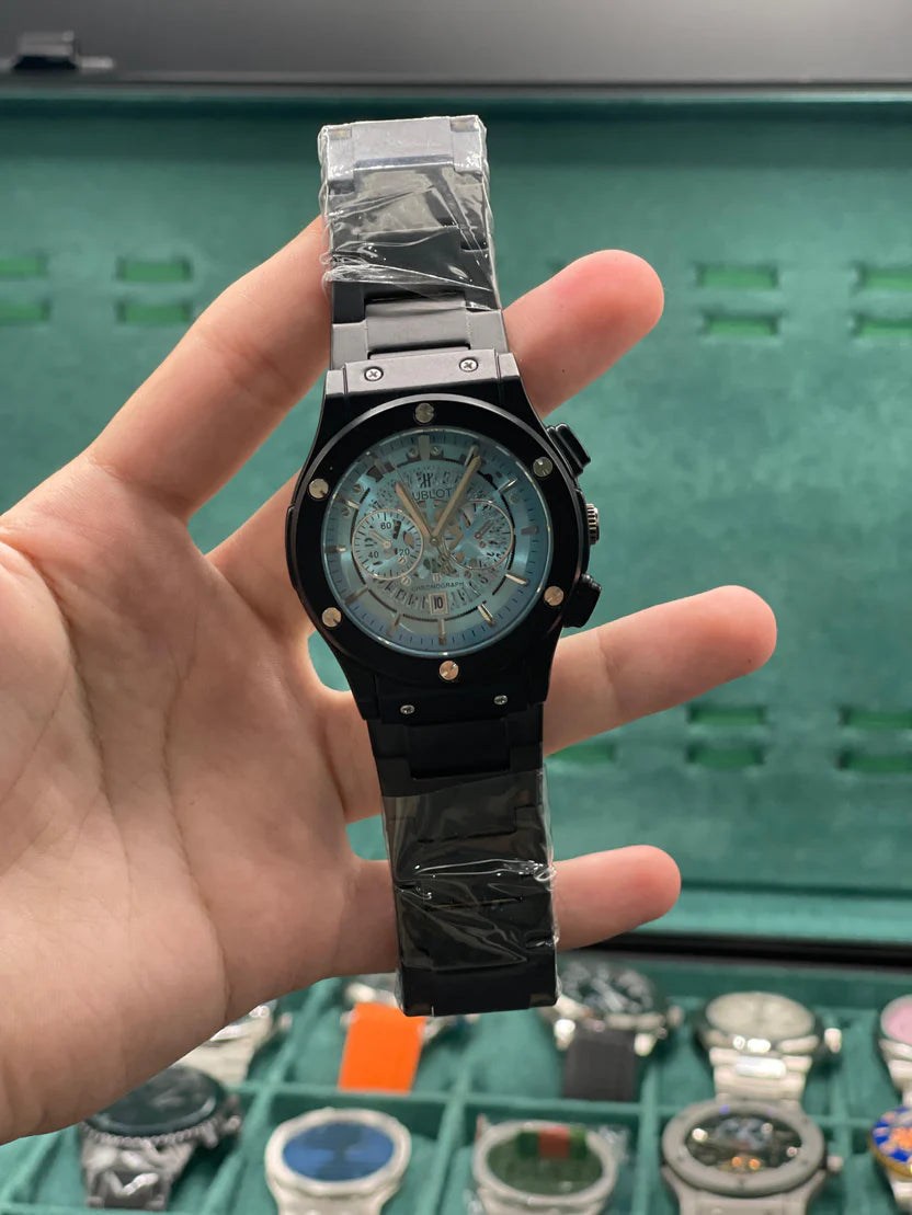 HB Black Chain Tiffany Blue Chronograph Watch – Sport Luxury Ice Blue Dial Edition