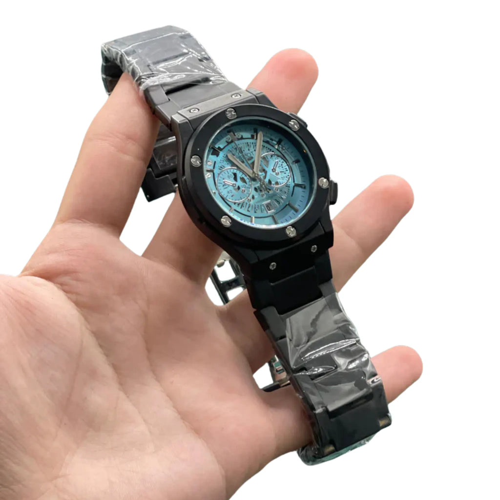 HB Black Chain Tiffany Blue Chronograph Watch – Sport Luxury Ice Blue Dial Edition