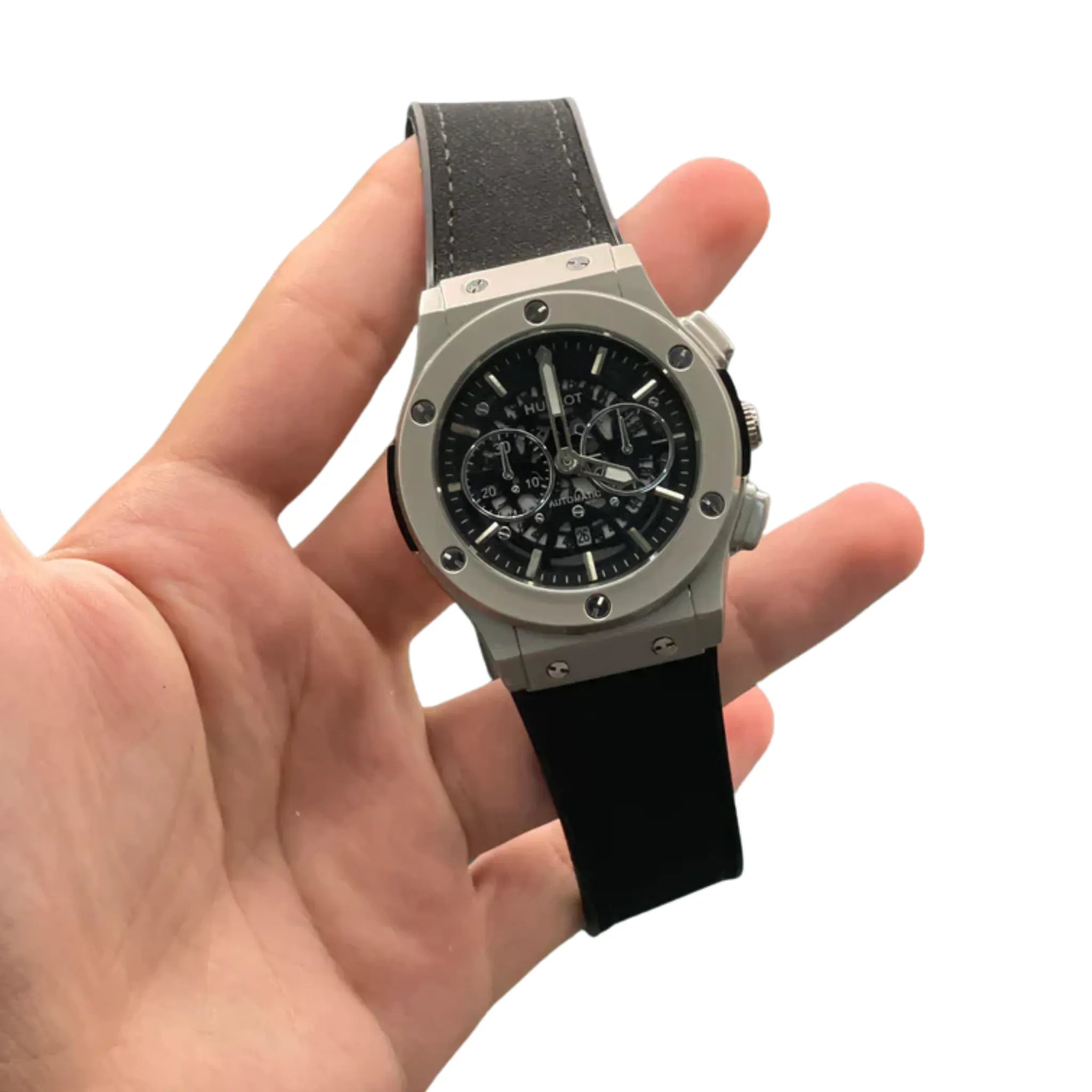 HB Black Strap Black Dial Chronograph Watch – Matte Gray Luxury Edition