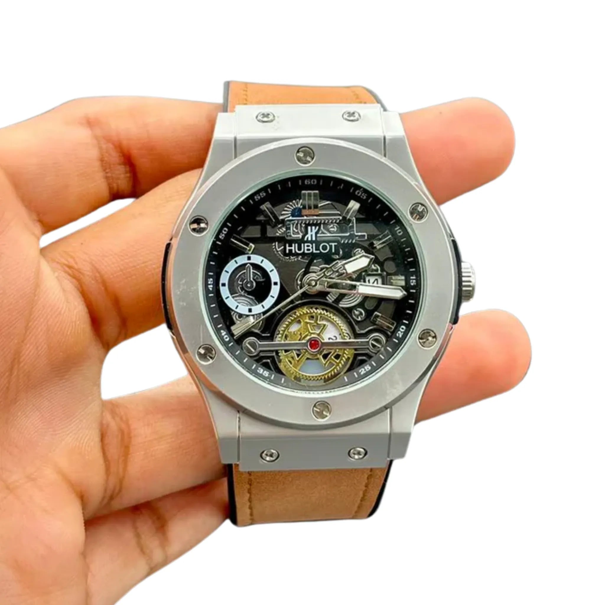 HB Brown Strap Black Unique Dial Watch – Modern Classic Edition