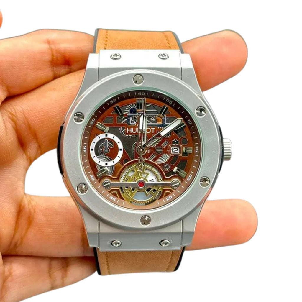 HB Brown Strap Unique Dial Watch – Modern Elegant Edition