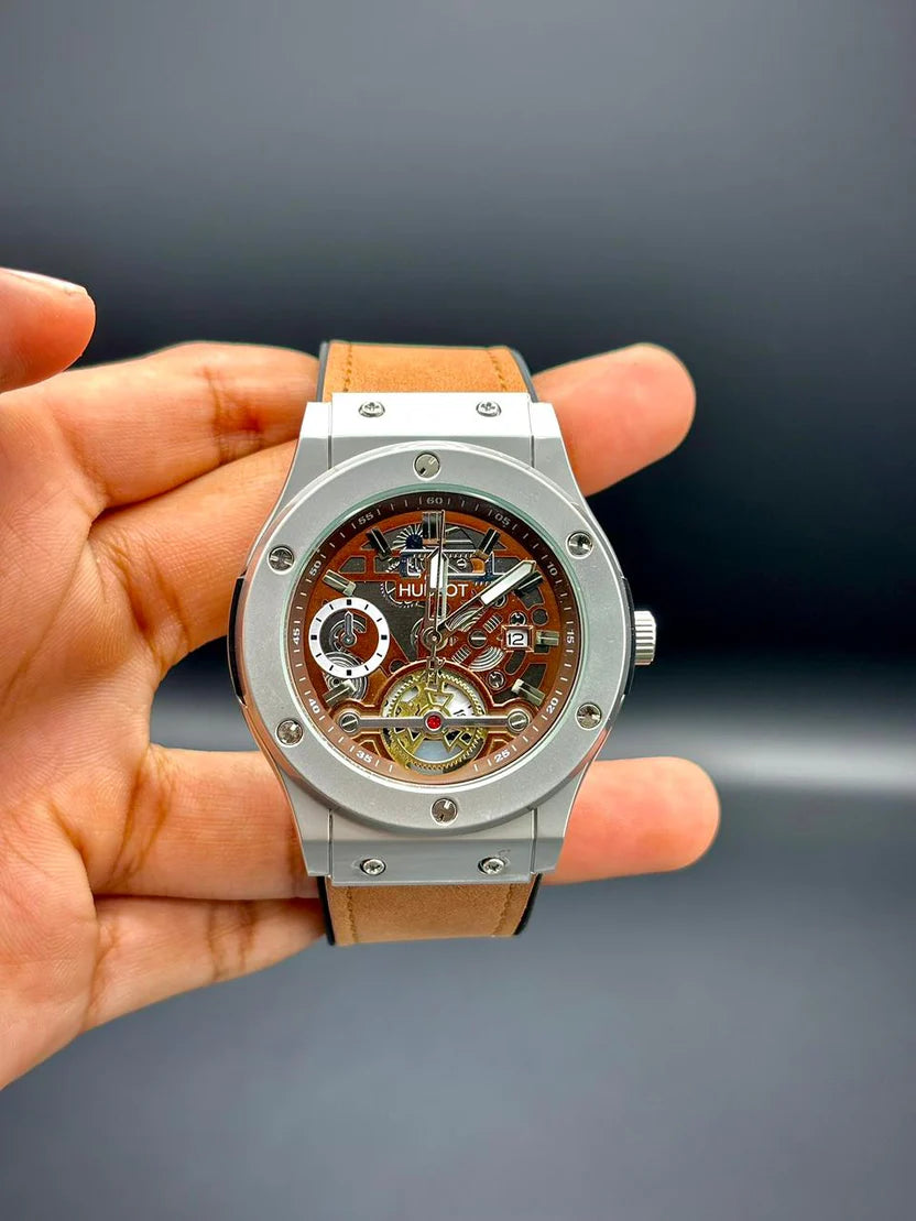 HB Brown Strap Unique Dial Watch – Modern Elegant Edition