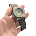 HB Gray Leather Strap Gray Skeleton Dial Automatic Watch – Blue Accent Luxury Edition