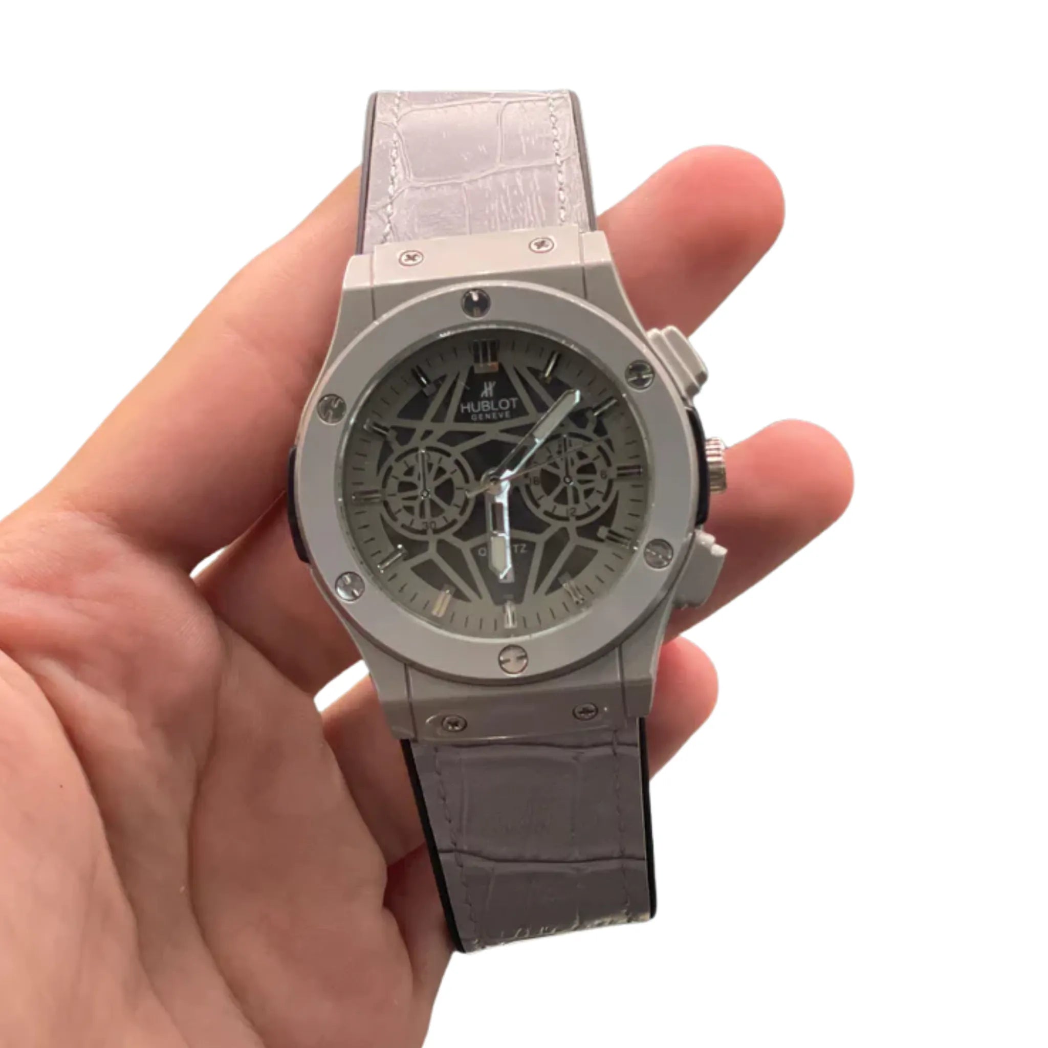 HB Gray Leather Strap Matte Gray Chronograph Watch – Luxury Sport Edition