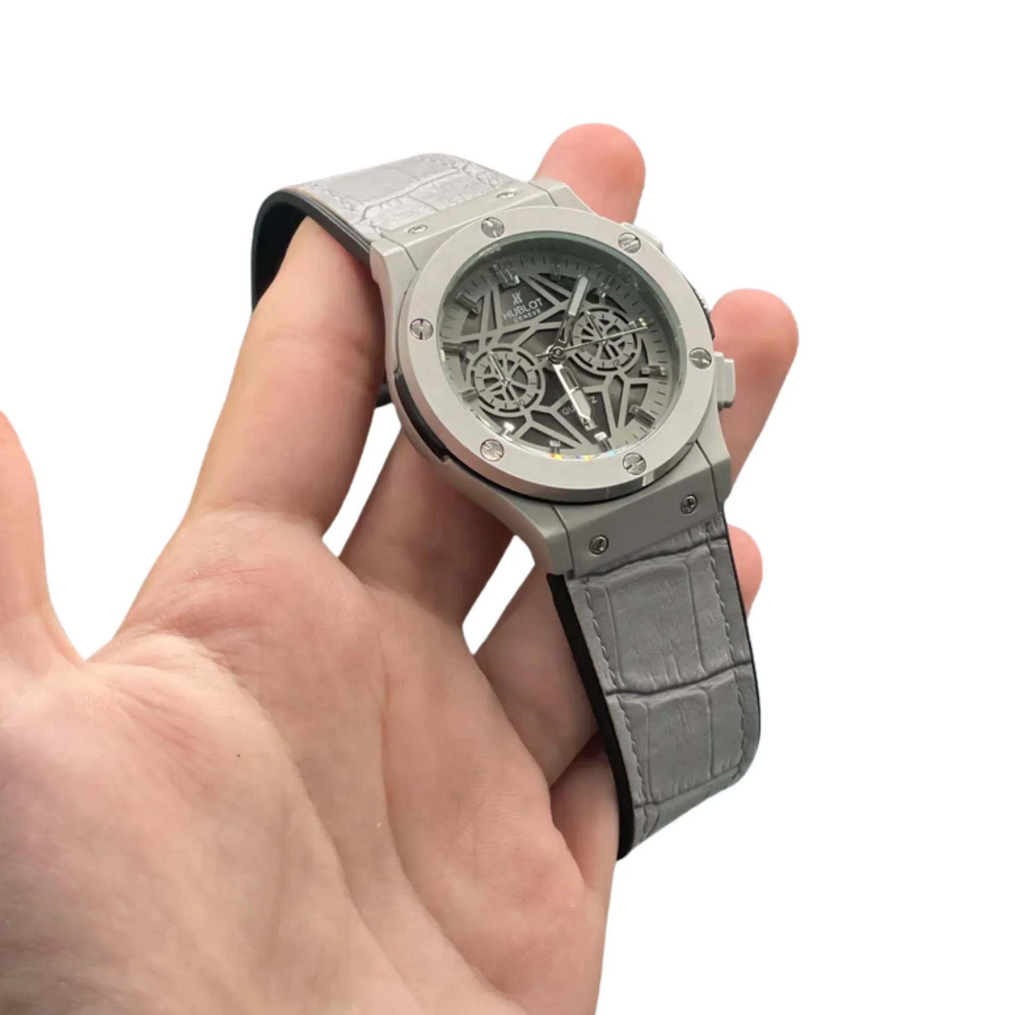 HB Gray Leather Strap Matte Gray Chronograph Watch – Luxury Sport Edition