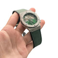 HB Green Skeleton Dial Automatic Watch with Matte Gray Case and Leather Strap