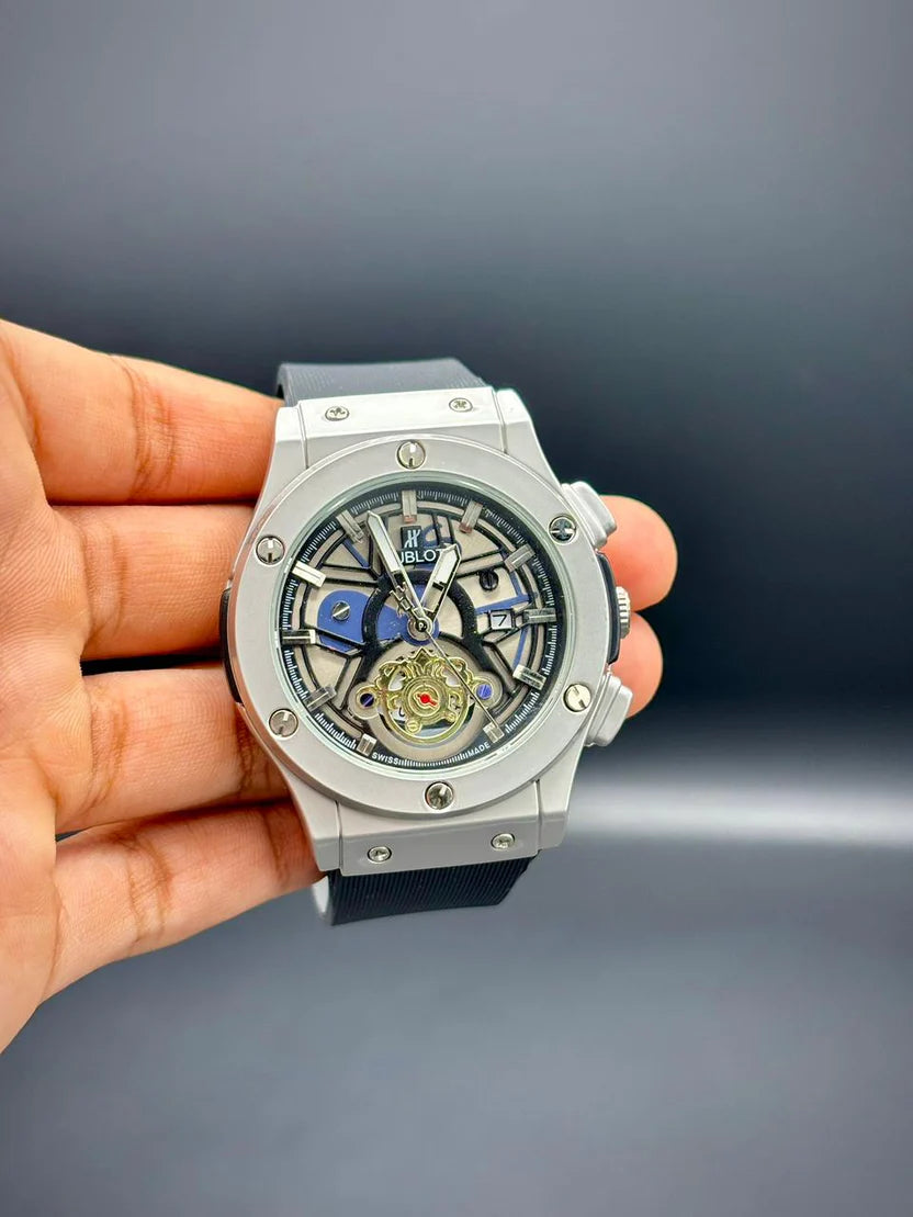 HB Grey Silicone Skeleton Dial Watch – Sport Luxury Modern Edition