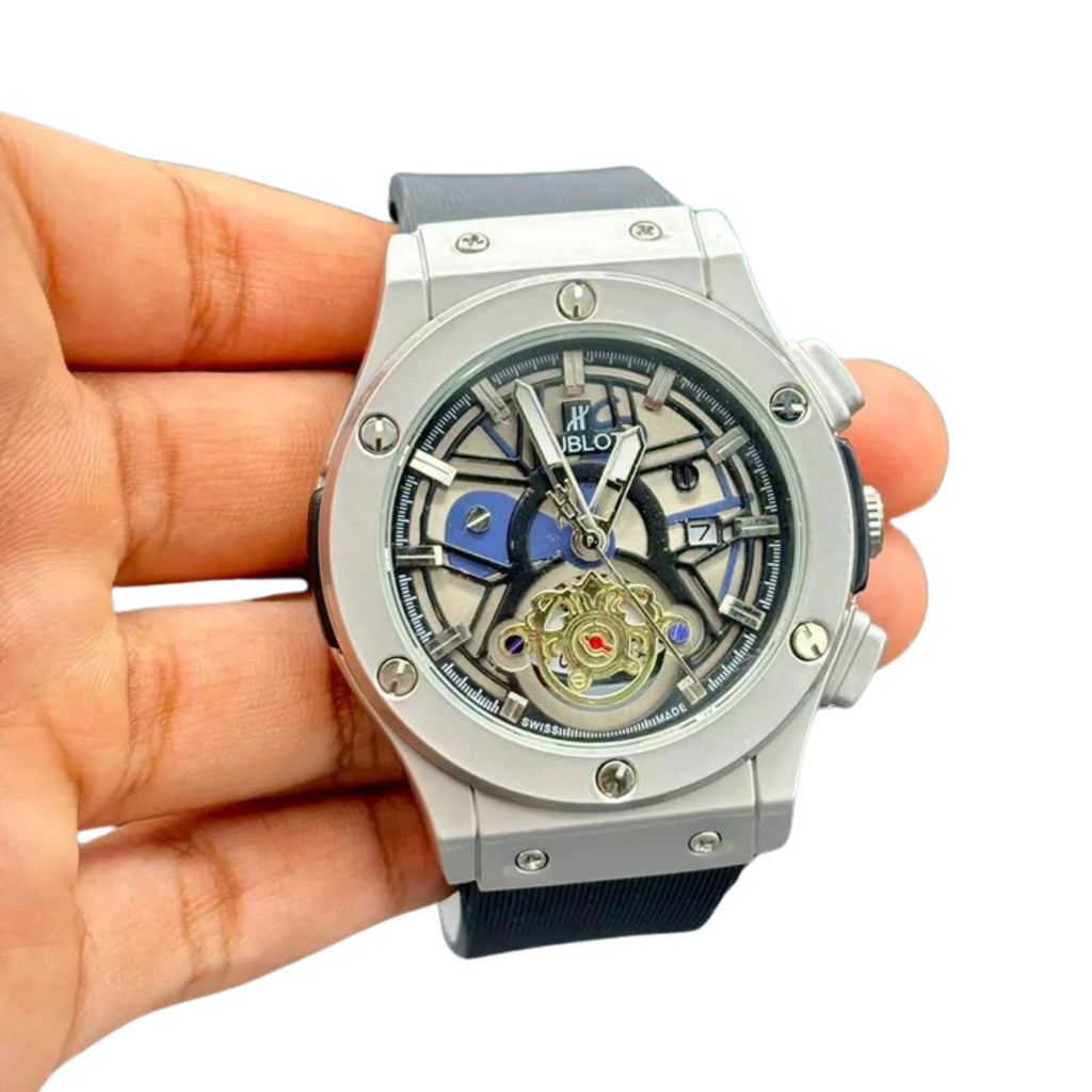 HB Grey Silicone Skeleton Dial Watch – Sport Luxury Modern Edition