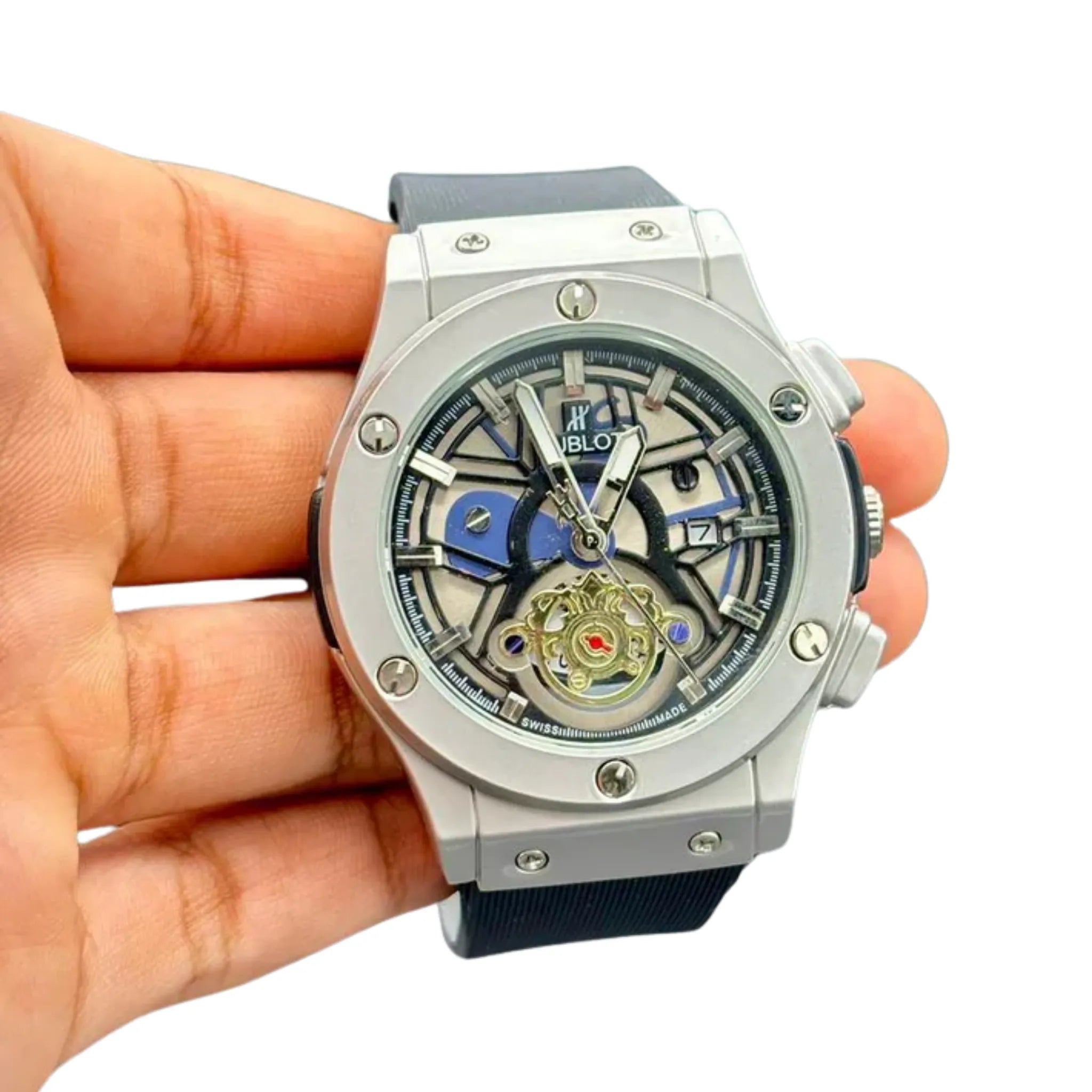 HB Grey Silicone Skeleton Dial Watch – Sport Luxury Modern Edition