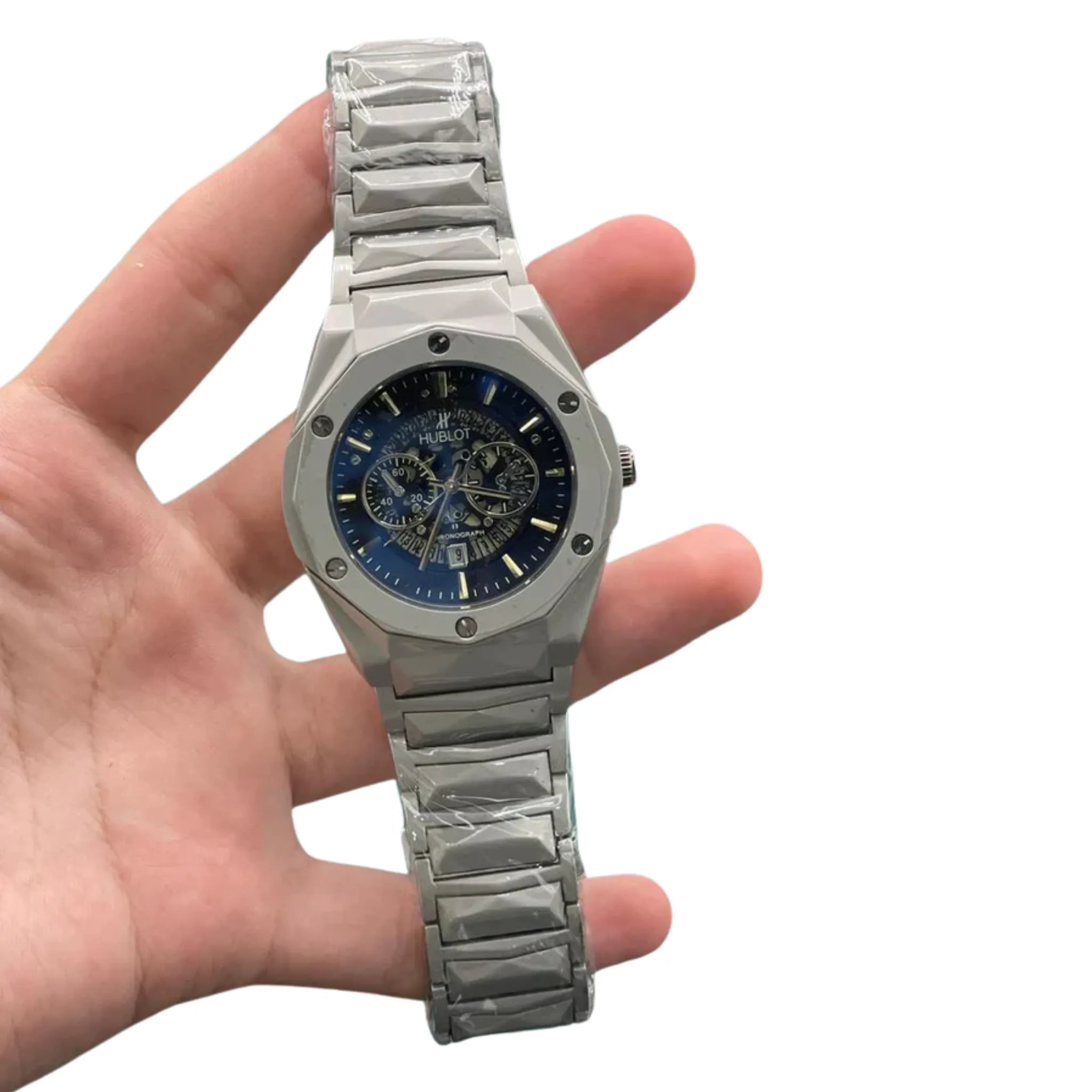 HB Silver Chain Black Chronograph Dial Watch