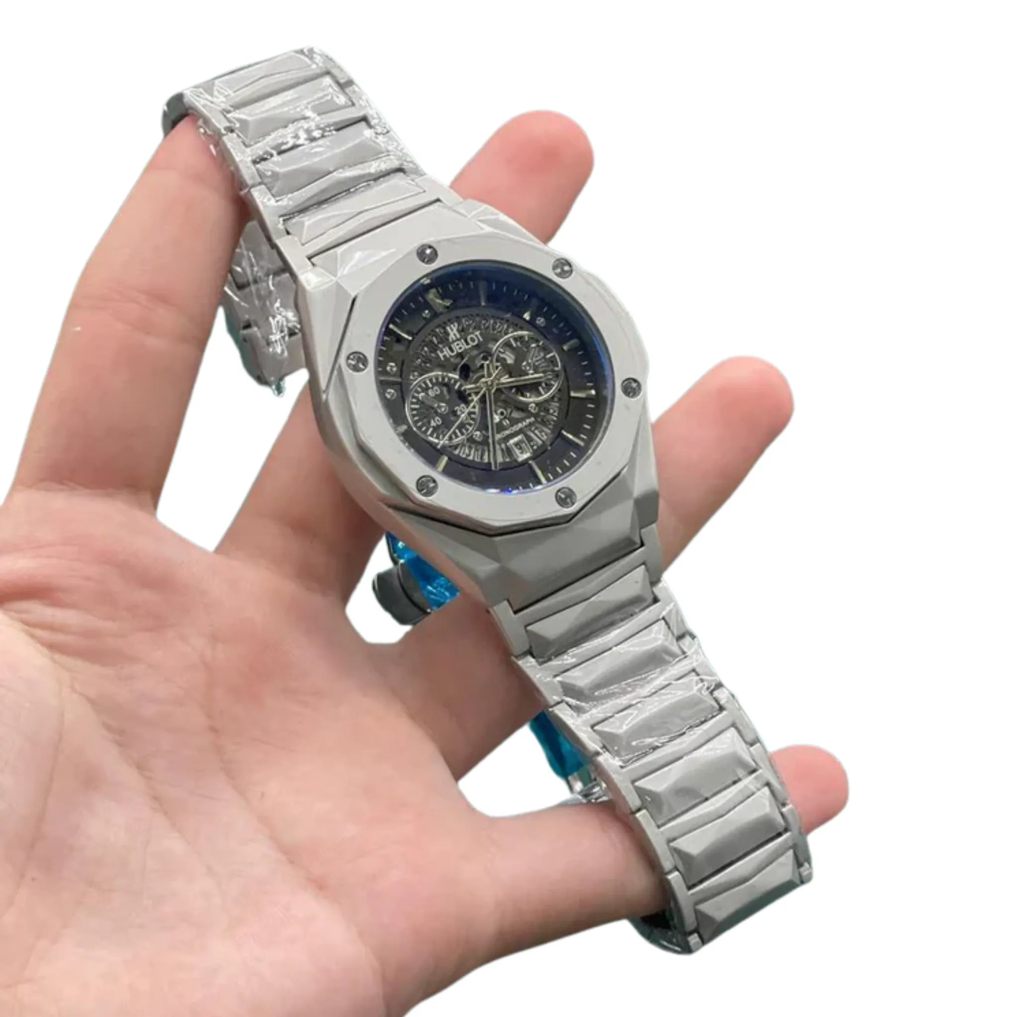 HB Silver Chain Black Chronograph Dial Watch