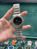 HB Silver Chain Black Plain Dial Watch – Luxury Sport Stainless Steel Edition