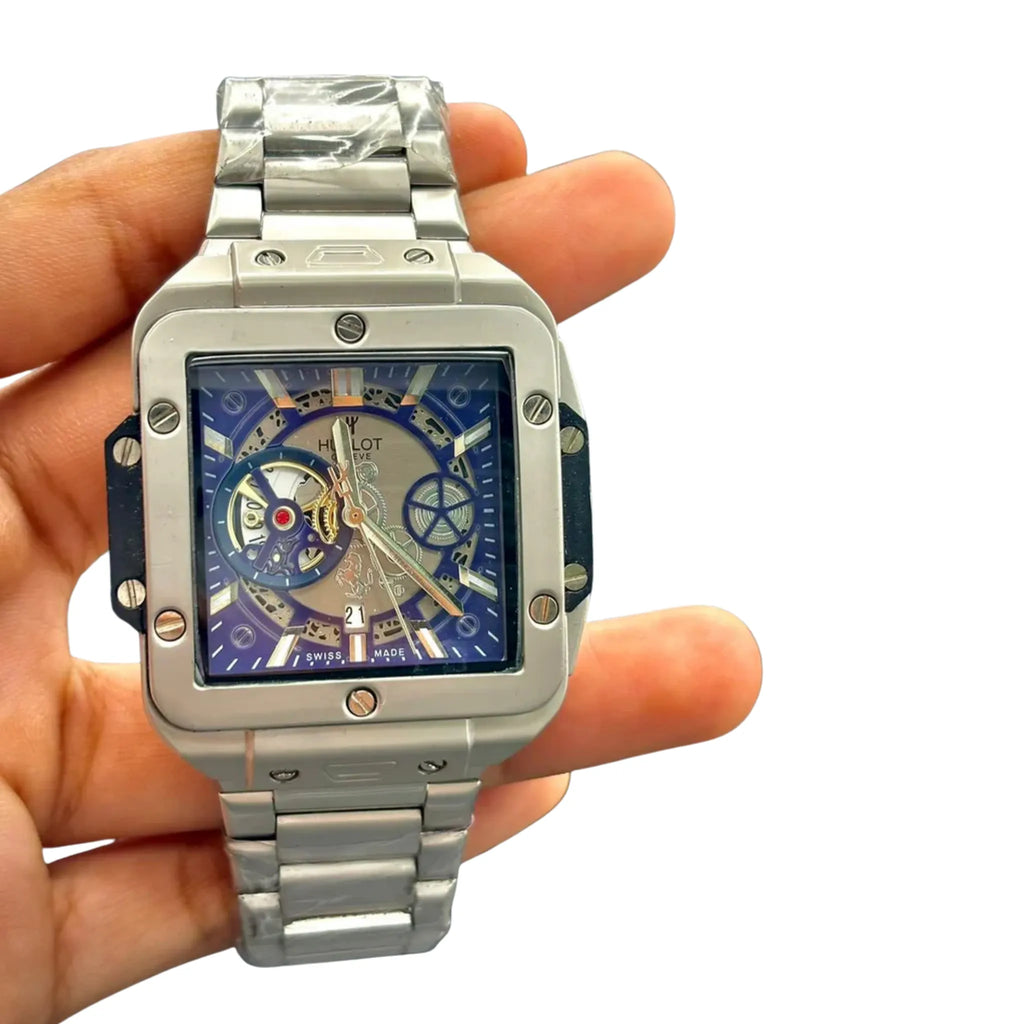 HB Silver Stainless Steel Blue Dial Watch – Classic Quartz Men’s Wrist Watch
