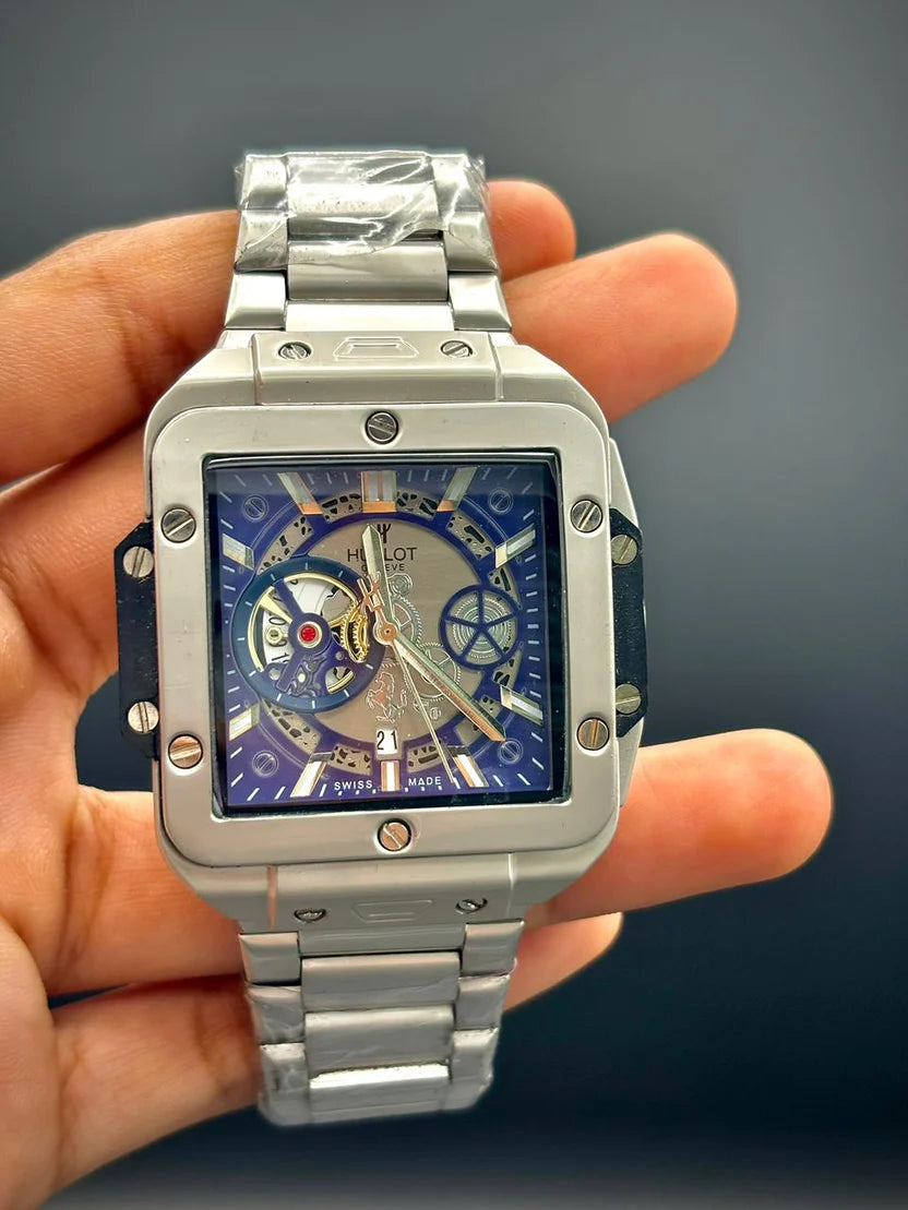 HB Silver Stainless Steel Blue Dial Watch – Classic Quartz Men’s Wrist Watch