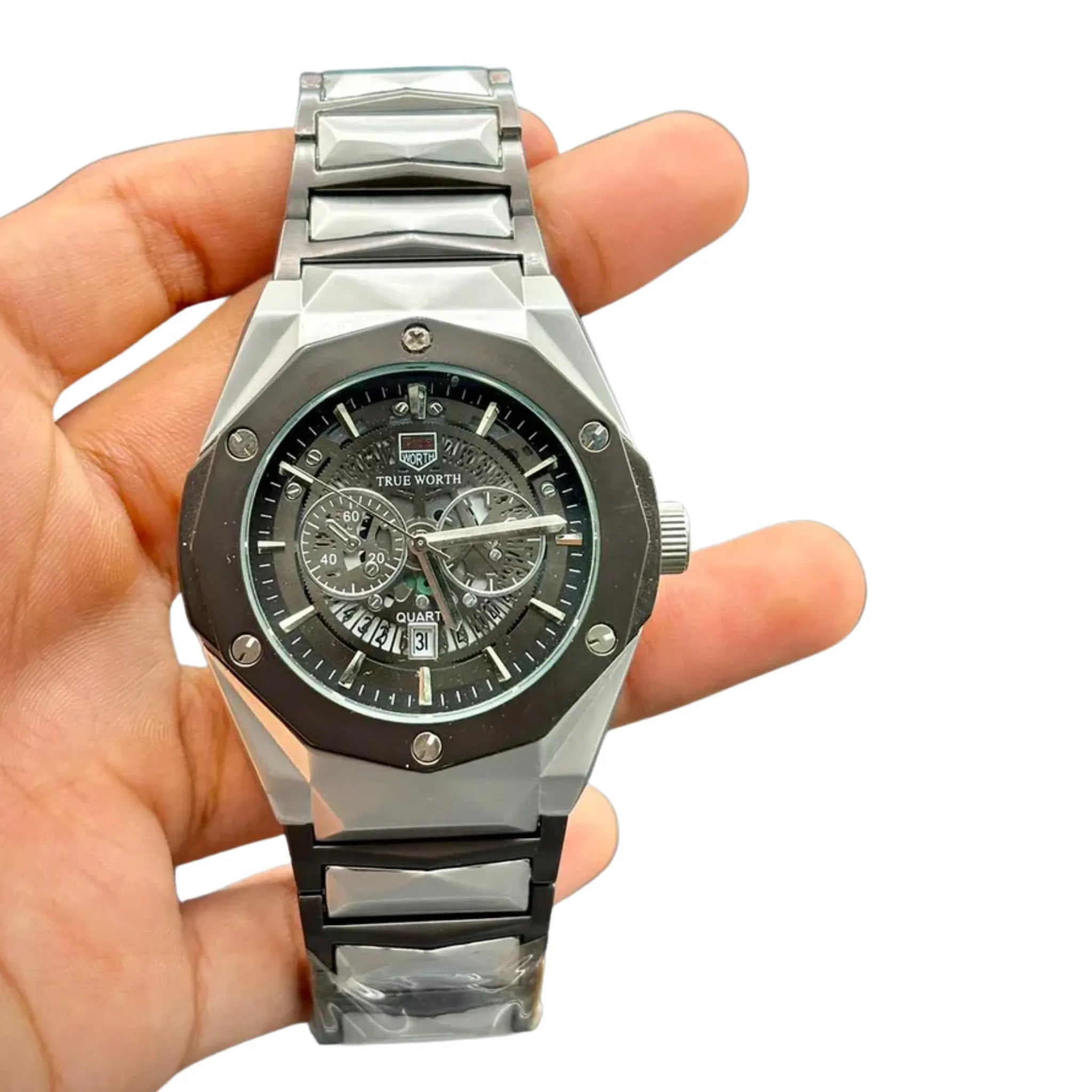 HB Two-Tone Chain Watch for Men – Luxury Black Dial Premium Wrist Watch in Pakistan