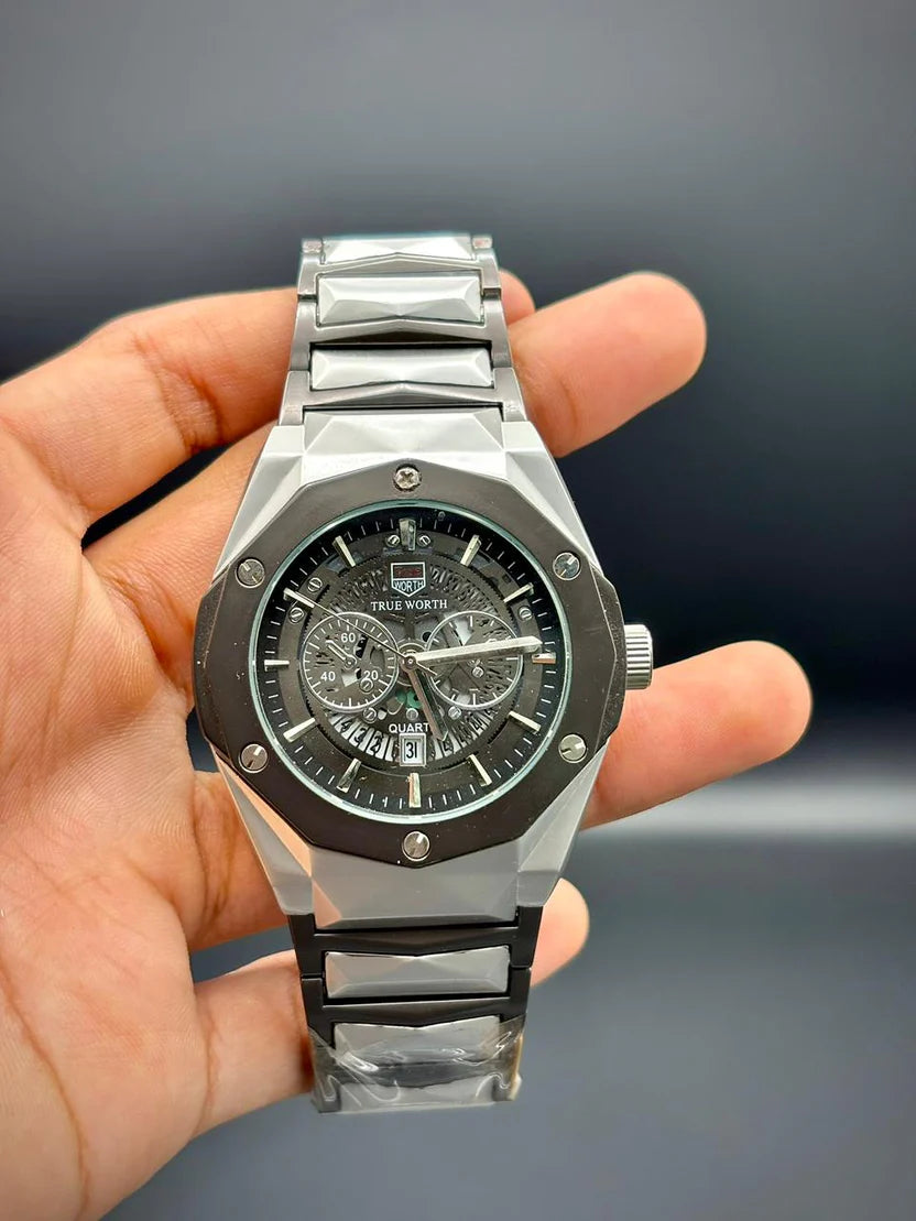 HB Two-Tone Chain Watch for Men – Luxury Black Dial Premium Wrist Watch in Pakistan
