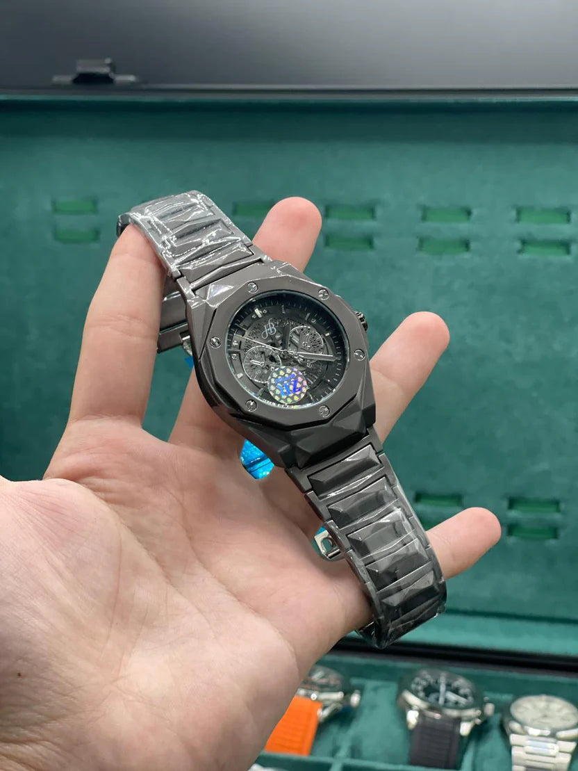 HB Black Chain Black Chronograph Dial Watch – Luxury Sport Edition