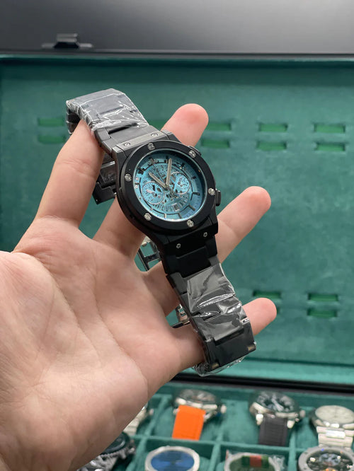 HB Black Chain Tiffany Blue Chronograph Watch – Sport Luxury Ice Blue Dial Edition