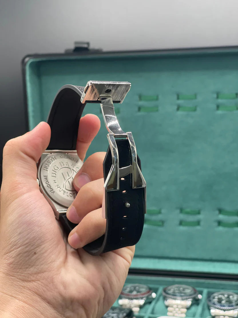 HB Black Strap Black Dial Chronograph Watch – Matte Gray Luxury Edition
