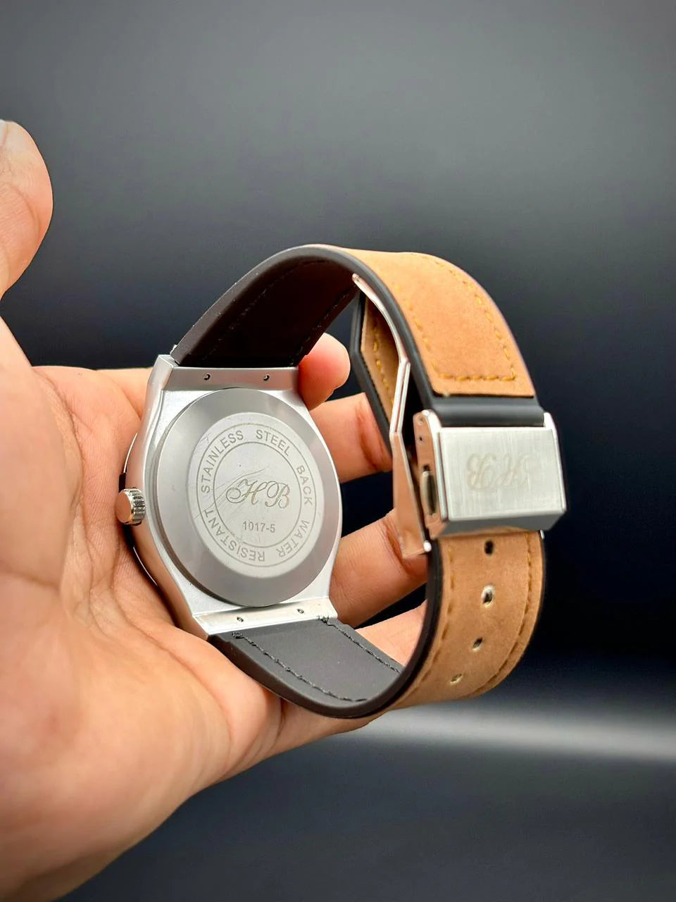 HB Brown Strap Black Unique Dial Watch – Modern Classic Edition