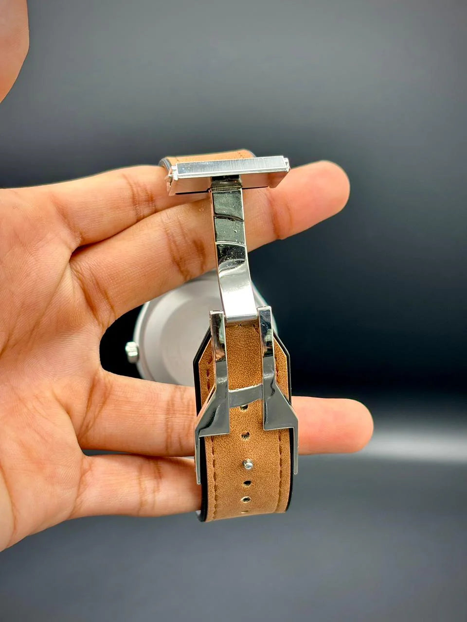HB Brown Strap Black Unique Dial Watch – Modern Classic Edition