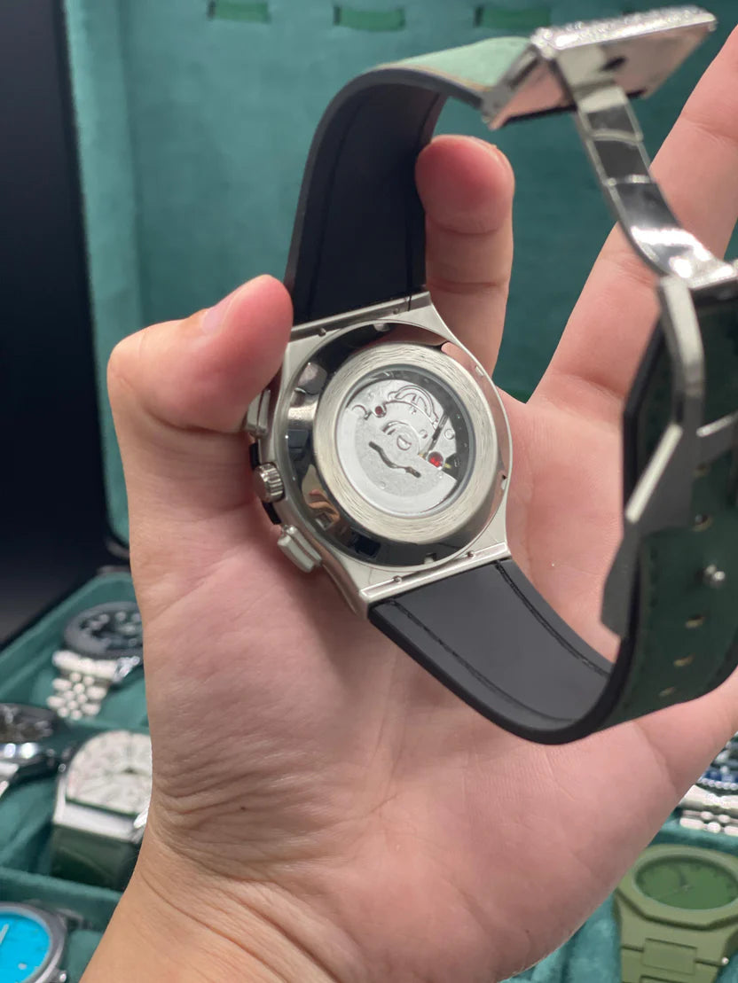 HB Green Skeleton Dial Automatic Watch – Matte Gray Luxury Edition