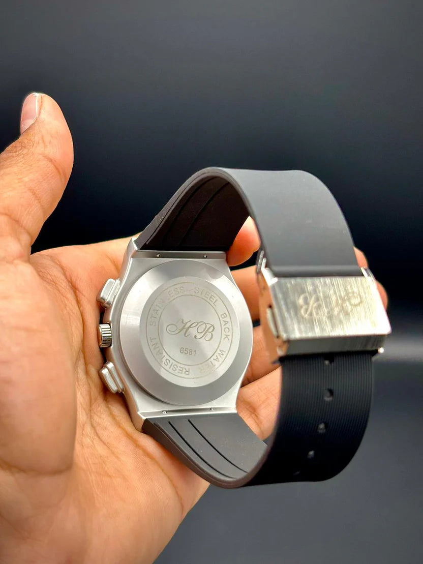 HB Grey Silicone Skeleton Dial Watch – Sport Luxury Modern Edition