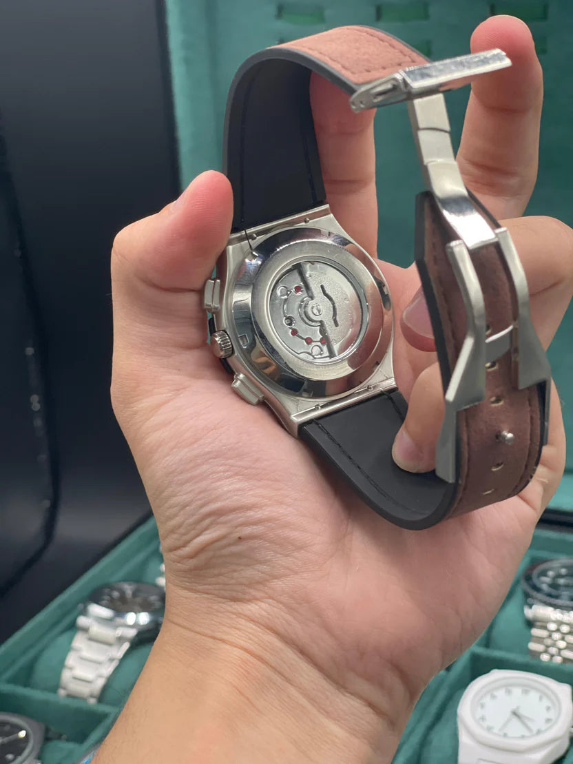 HB Red Skeleton Dial Automatic Watch – Matte Gray Luxury Edition