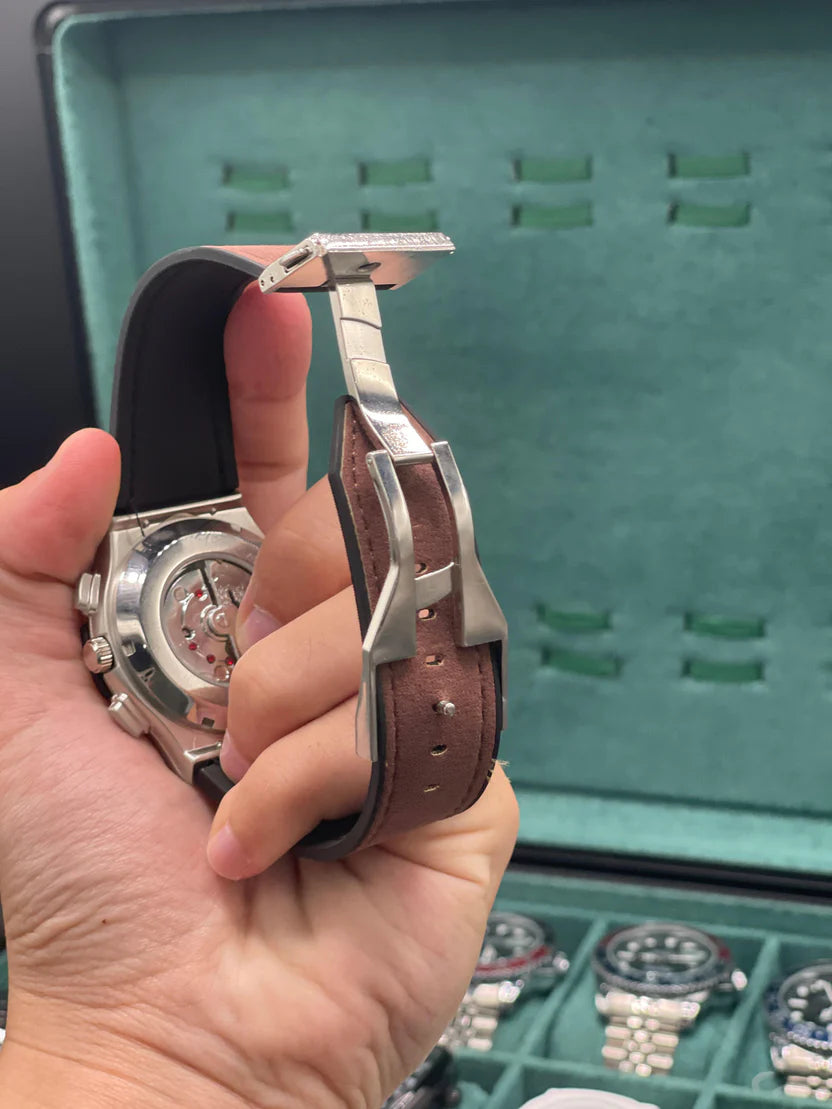 HB Red Skeleton Dial Automatic Watch – Matte Gray Luxury Edition